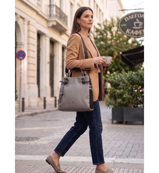 Γυναικείο Σακίδιο Πλάτης & Ώμου BARTUGGI 718-23211 Grey 2 σε 1 από Οικολογικό Δέρμα (PU) με 3 Θήκες