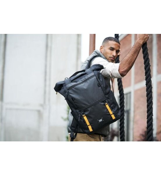 Αδιάβροχο Σακίδιο Πλάτης CATERPILLAR Utility X Rolltop 84840-01 Μαύρο 28L | Ανθεκτικό Urban Backpack με Πλαϊνή Πρόσβαση