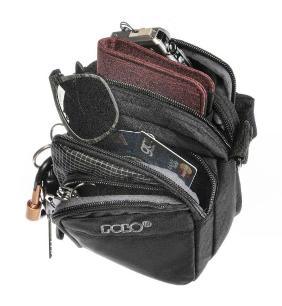 Ανδρικό Τσαντάκι Ώμου POLO 907008-2000 Μαύρο – Θήκη για Smartphone, Πρακτικό & Πολλές Τσέπες