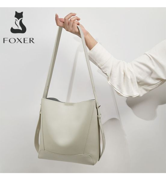 Δερμάτινη Γυναικεία Τσάντα Shopper Ώμου Foxer 9136015F Λευκό | Κομψή Τσάντα Με Αποσπώμενη Εσωτερική Θήκη (2-σε-1)