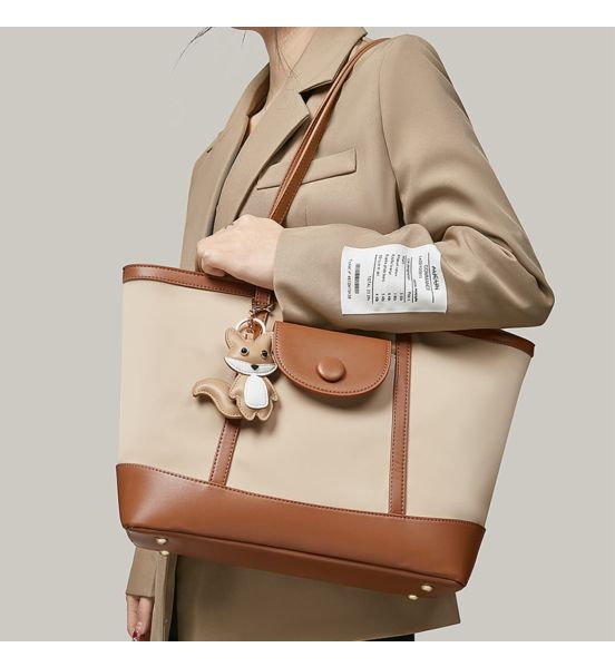 Γυναικεία Τσάντα Shopper Ώμου Foxer 9151041F Μπέζ/Καφέ | Μεγάλη Χωρητικότητα Με Διπλό Κλείσιμο | Έξυπνη Οργάνωση & Στυλ