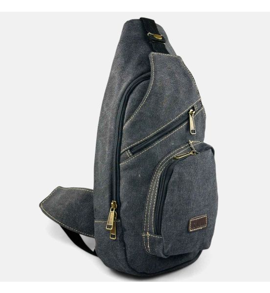 Τσαντάκι Χιαστί / Στήθους RCM 950728 Μαύρο Crossbody Casual, από Ύφασμα Καμβά με Πολλαπλές Θήκες