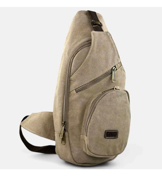 Τσαντάκι Χιαστί / Στήθους RCM 950728 Μπεζ  Crossbody Casual, από Ύφασμα Καμβά με Πολλαπλές Θήκες