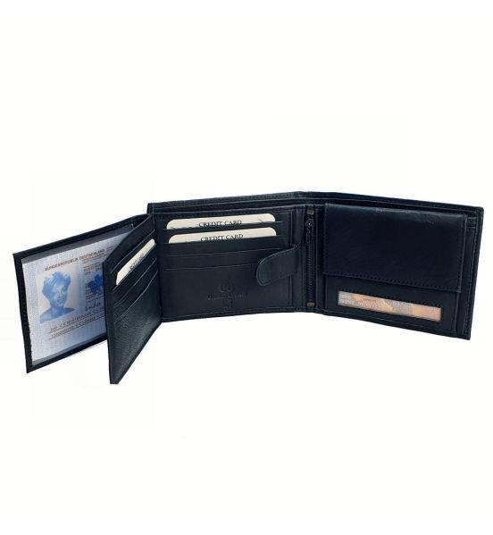 Ανδρικό Δερμάτινο Πορτοφόλι GINIS CG-027 Μαύρο | RFID Προστασία & 10 Κάρτες & Ελληνική Ταυτότητα