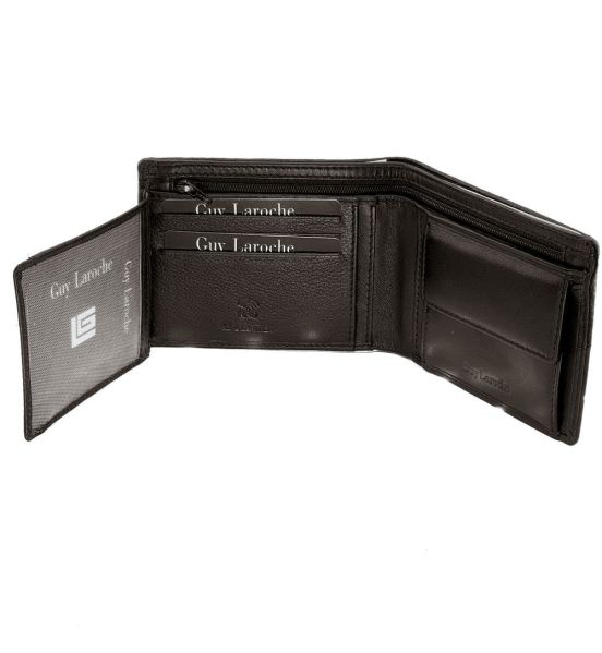 Δερμάτινο Ανδρικό Πορτοφόλι Guy Laroche 37707 Dark Brown | RFID Προστασία, Θέση Ταυτότητας & Κρυφό Φερμουάρ
