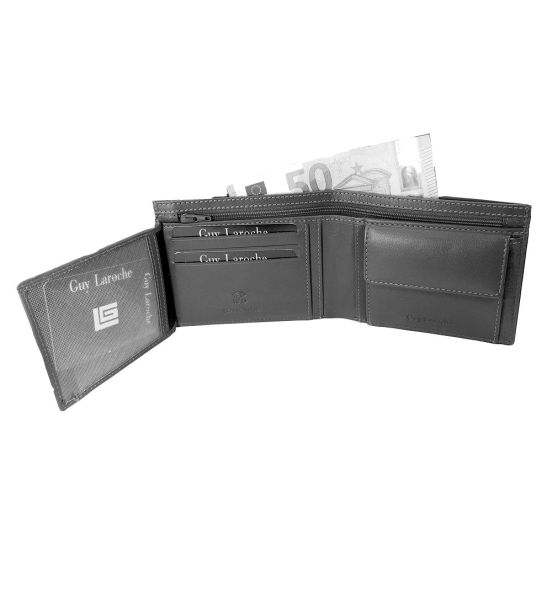 Δερμάτινο Ανδρικό Πορτοφόλι Guy Laroche 37802 Γκρι | RFID, Premium & Θέση Χαρτονομισμάτων με Φερμουάρ