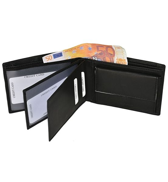 Ανδρικό Δερμάτινο Πορτοφόλι RCM 935 Μαύρο με RFID Προστασία & Πολλές Θήκες