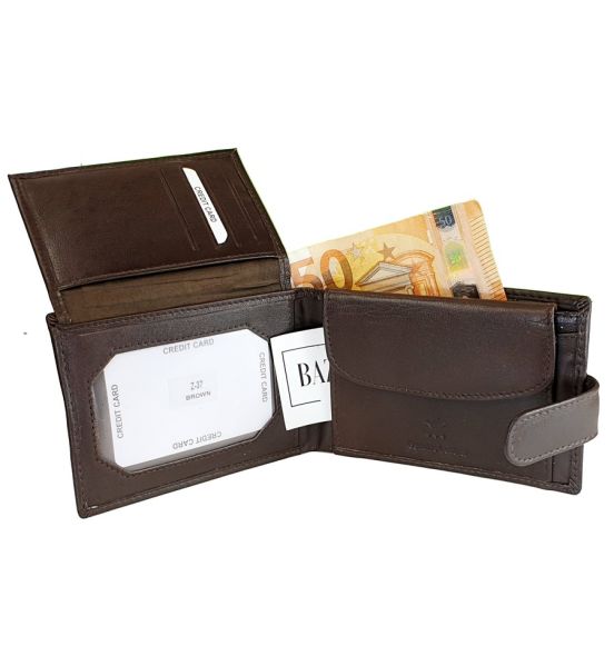 Ανδρικό Δερμάτινο Πορτοφόλι RCM Z37 Καφέ με RFID Προστασία – 8 Κάρτες & Εξωτερικό Κούμπωμα