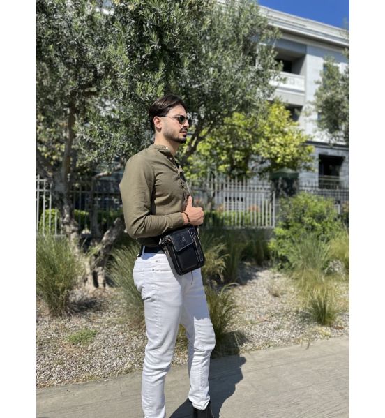Δερμάτινο Ανδρικό Τσαντάκι Ώμου Bull Captain DJB 037 Μαύρο | Slim Vintage Σχέδιο για Κινητό & Πορτοφόλι