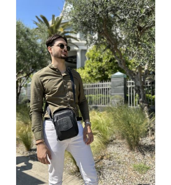 Δερμάτινο Ανδρικό Τσαντάκι Ώμου Bull Captain DJB 777 Μαύρο | Δέρμα Διετούς Παλαίωσης με 4 Εξωτερικές Θήκες