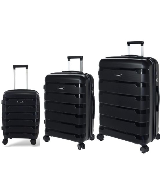 Σετ Βαλίτσες Τριάδα (S, M, L) Seagull SG180 Μαύρο – Άθραυστο Πολυπροπυλένιο με Επέκταση & 4 Ρόδες