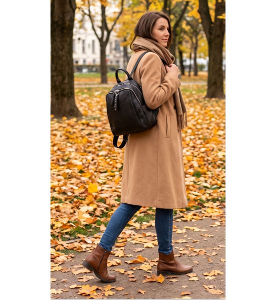 Πολυχρηστική Δερμάτινη Τσάντα ACROSS 21-69 (Backpack & Ώμου) Μαύρο