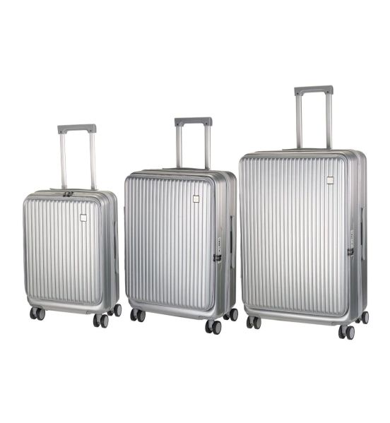 Σετ 3 Βαλίτσες RCM 501-SET3 Ασημί 55+64+74εκ – Ανθεκτικές Πολυκαρμπονικό με 4 Ρόδες & Θήκη Ποτηριού