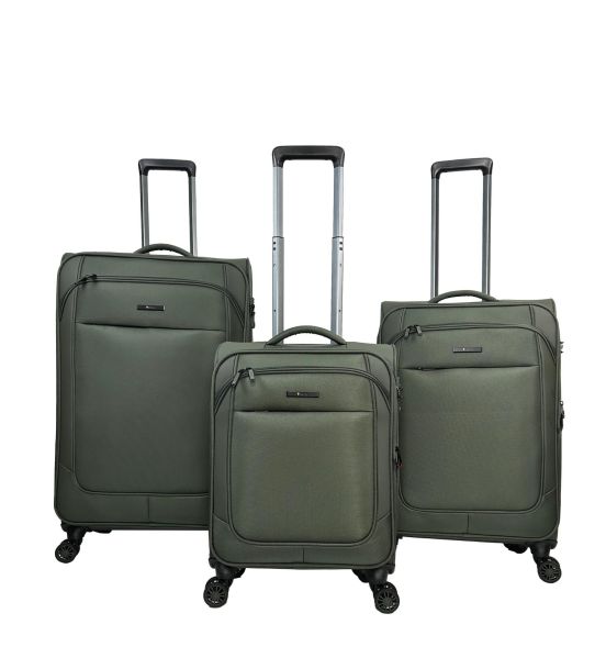 Premium Σετ Βαλιτσών 3 Τεμαχίων RCM 214-SET3 Army Green |Θωρακισμένο Ύφασμ με 4 Διπλές Ρόδες | με Επέκταση Όγκου