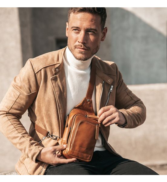 Δερμάτινο Τσαντάκι Χιαστί / Crossbody Chesterfield Riga C58.028431 Κονιάκ – Premium Pull-Up Δέρμα με Πολλαπλές Θήκες
