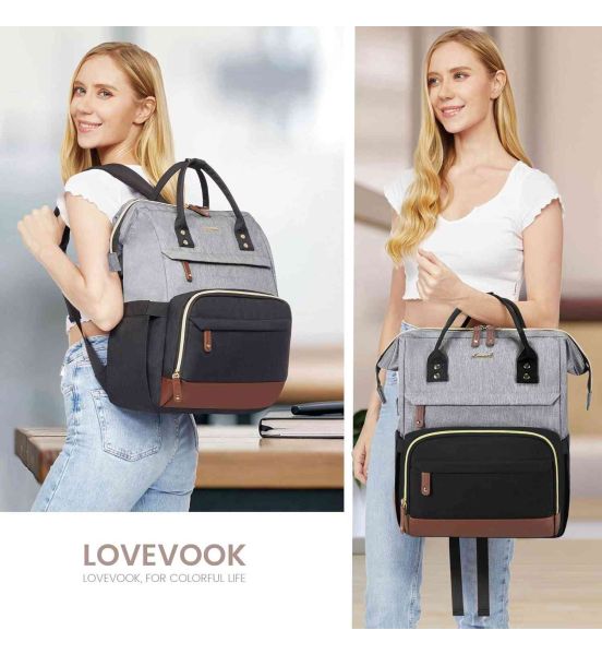Γυναικείο Σακίδιο Πλάτης Lovevook MB2046 15.6″ Grey/Black/Brown| Επαγγελματικό & Ταξιδίου | Αντικλεπτικό Backpack