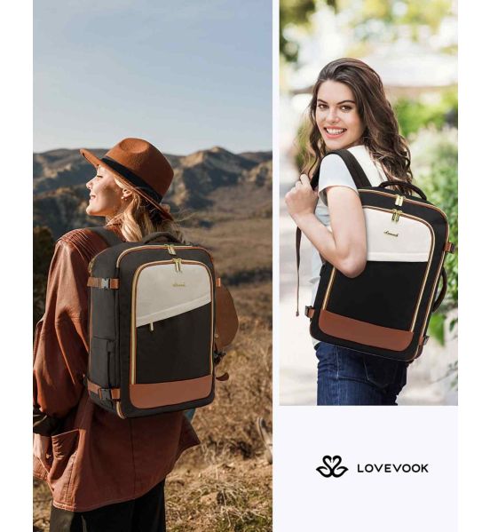 Γυναικείο Σακίδιο Καμπίνας 40L Lovevook MB2165 Black/Beige | Αδιάβροχο με Θύρα USB | Carry-On με 3 Θήκες Οργάνωσης & Παπουτσιών