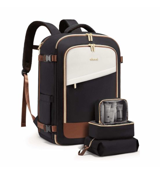 Γυναικείο Σακίδιο Καμπίνας 40L Lovevook MB2165 Black/Beige | Αδιάβροχο με Θύρα USB | Carry-On με 3 Θήκες Οργάνωσης & Παπουτσιών