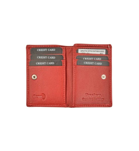 Δερμάτινη Καρτοθήκη Daston 074 Κόκκινο με RFID Προστασία – Slim, 8 Κάρτες & Χαρτονομίσματα