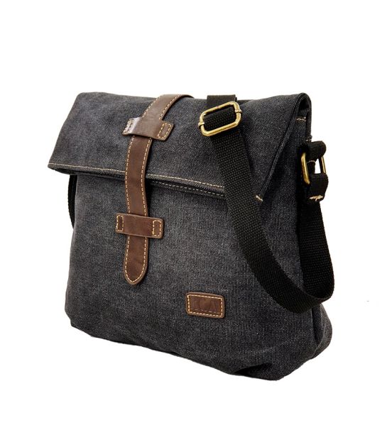 Τσάντα Ώμου Rolltop RCM 17319 Μαύρο – Καμβάς, Πρακτική & Μοντέρνα