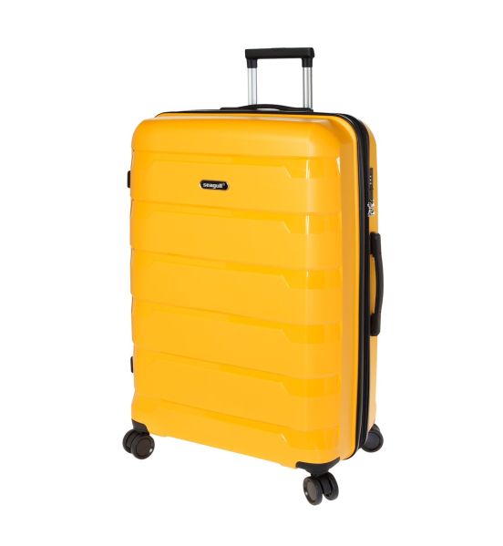 Βαλίτσα Μεγάλη 76x50x31 SEAGUL SG180-L Κίτρινο – Πολυπροπυλένιο – Ιδανική για έως 23kg+ Αεροδρομίου – Επέκταση & 4 Διπλά Ροδάκια