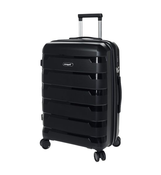 Βαλίτσα Μεσαία 66x43x27 SEAGUL SG180-M Μαύρο – Πολυπροπυλένιο – Ιδανική για έως 23kg Αεροδρομίου – Επέκταση & Διπλά Ροδάκια