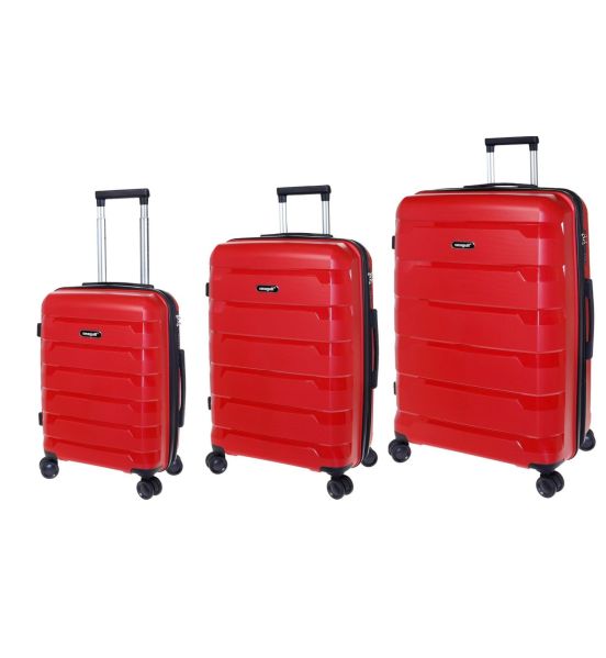 Σετ Βαλίτσες Τριάδα (S, M, L) Seagull SG180 Κόκκινο – Άθραυστο Πολυπροπυλένιο με Επέκταση & 4 Ρόδες