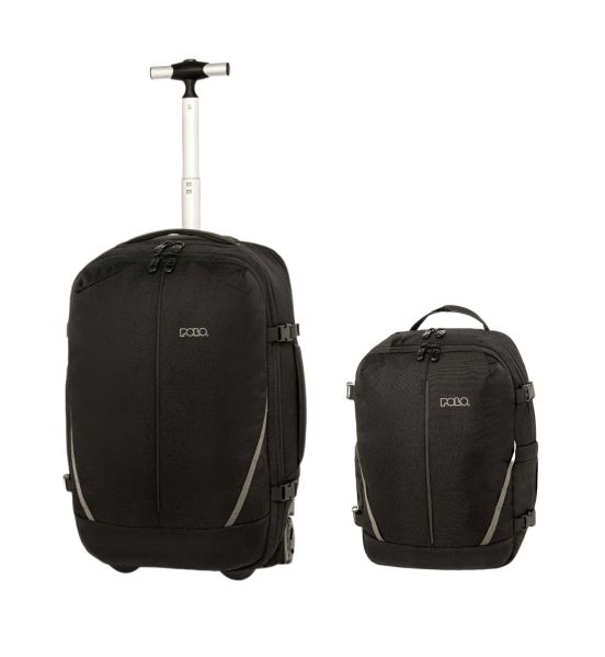Σετ Cabin Trolley & Backpack Underseat  POLO 909005 Μαύρο – Χειραποσκευή 3 σε 1 για Όλες τις Αεροπορικές