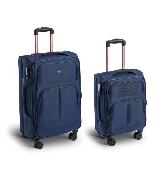 Σετ Υφασμάτινες Βαλίτσες 2 Τεμαχίων Xplorer 15905 Μπλε Καμπίνας & Μεσαία | 4 Διπλές Ρόδες & Επέκταση