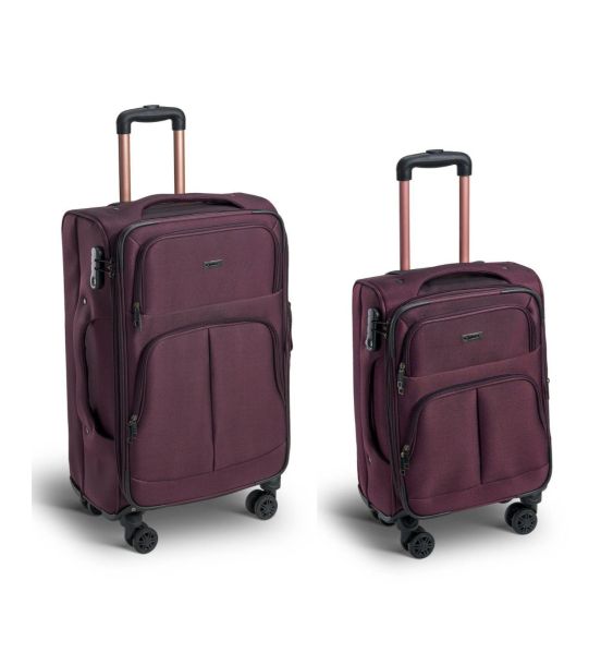 Σετ Υφασμάτινες Βαλίτσες 2 Τεμαχίων Xplorer 15905 Σκούρο Μωβ Καμπίνας & Μεσαία | 4 Διπλές Ρόδες & Επέκταση