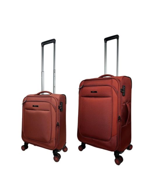 Premium Σετ 2 Βαλιτσών Καμπίνας & Μεσαία RCM 214-SET2 Rust Red |Θωρακισμένο Ύφασμ με 4 Διπλές Ρόδες | Επέκταση Όγκου