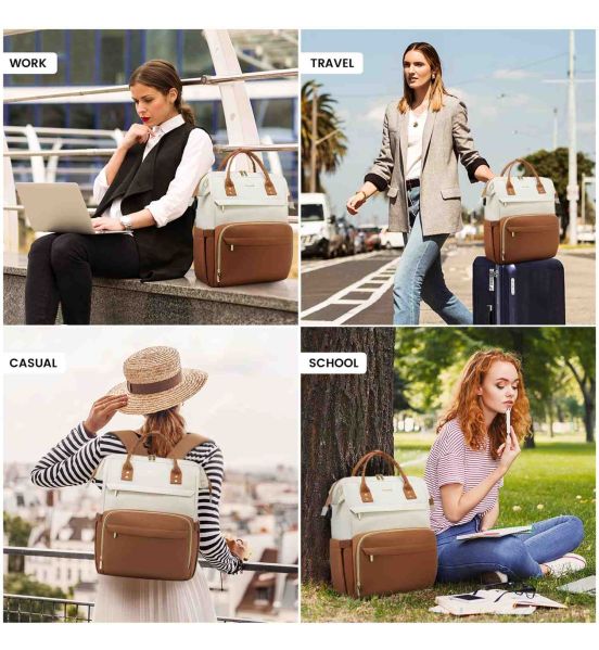 Γυναικείο Σακίδιο Laptop Lovevook WB1577 15.6″ Μπεζ/Καφέ | Θύρα USB & 19 Θήκες | Αντικλεπτικός Σχεδιασμός