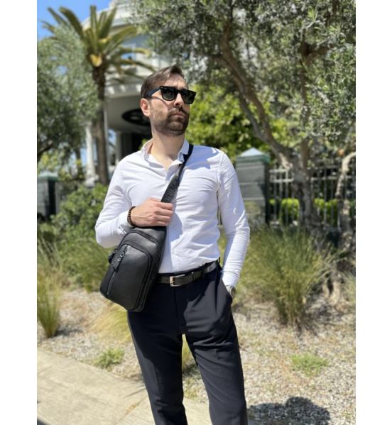 Ανδρικό Δερμάτινο Τσαντάκι Χιαστί Bull Captain XB 100 Μαύρο | 4 Θηκών & Λεπτό Προφίλ