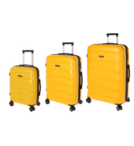 Σετ Βαλίτσες Τριάδα (S, M, L) Seagull SG180 Κίτρινο – Άθραυστο Πολυπροπυλένιο με Επέκταση & 4 Ρόδες