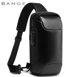 Ανδρικό Τσαντάκι Ώμου Χιαστί Bange 22085 Plus Μαύρο | Carbon Edition | Αδιάβροχο & Θύρα Φόρτισης