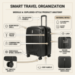 Σετ 2 Βαλίτσες Cardinal 4005 Μαύρο | Καμπίνας & Μεγάλη | 100% Πολυπροπυλένιο με Αποσπώμενα Ροδάκια