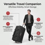 Μεσαία Τροχοτσάντα Ταξιδιού Cardinal 8507 Μαύρο 65cm 73L | Αδιάβροχο με Διπλό Πάτο | 3-σε-1 Duffel Trolley