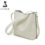 Δερμάτινη Γυναικεία Τσάντα Shopper Ώμου Foxer 9136015F Λευκό | Κομψή Τσάντα Με Αποσπώμενη Εσωτερική Θήκη (2-σε-1)