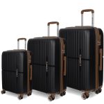 Σετ 3 Άθραυστες Βαλίτσες Ταξιδιού Newcom N1596-SET3 Μαύρο | Ολοκληρωμένο Σετ με 4 Διπλούς Τροχούς 360°