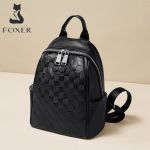 Δερμάτινο Γυναικείο Σακίδιο Πλάτης Foxer SF900116YF Μαύρο | Signature Μοτίβο | Καθημερινή Οργάνωση & Στυλ