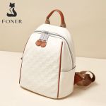 Δερμάτινο Γυναικείο Σακίδιο Πλάτης Foxer SF900116YF Μπεζ | Signature Μοτίβο | Καθημερινή Οργάνωση & Στυλ